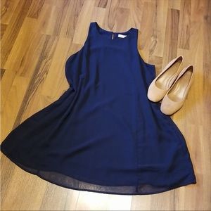Abercrombie & Fitch Navy Blue Sheer Overlay A-line Shift Dress